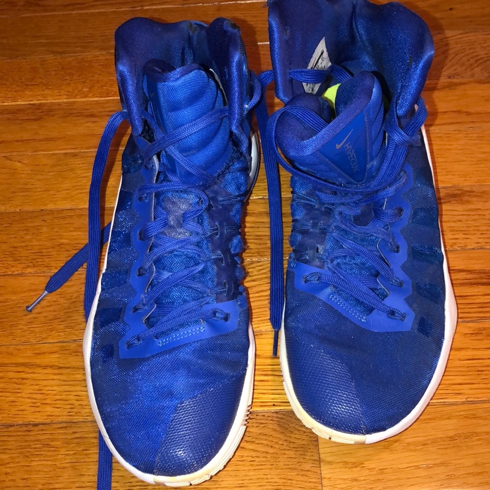 Blue and white Nike basketball shoes